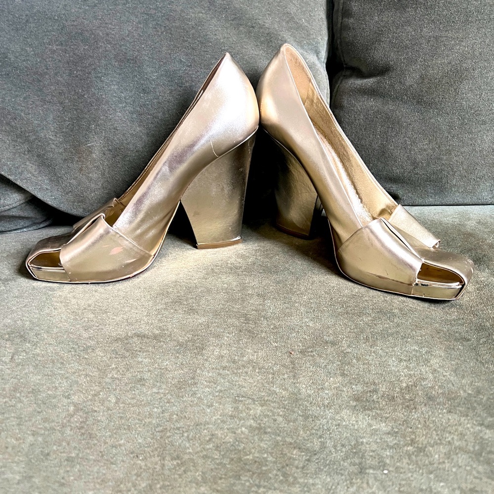 Yves Saint Laurent silver wedge heels